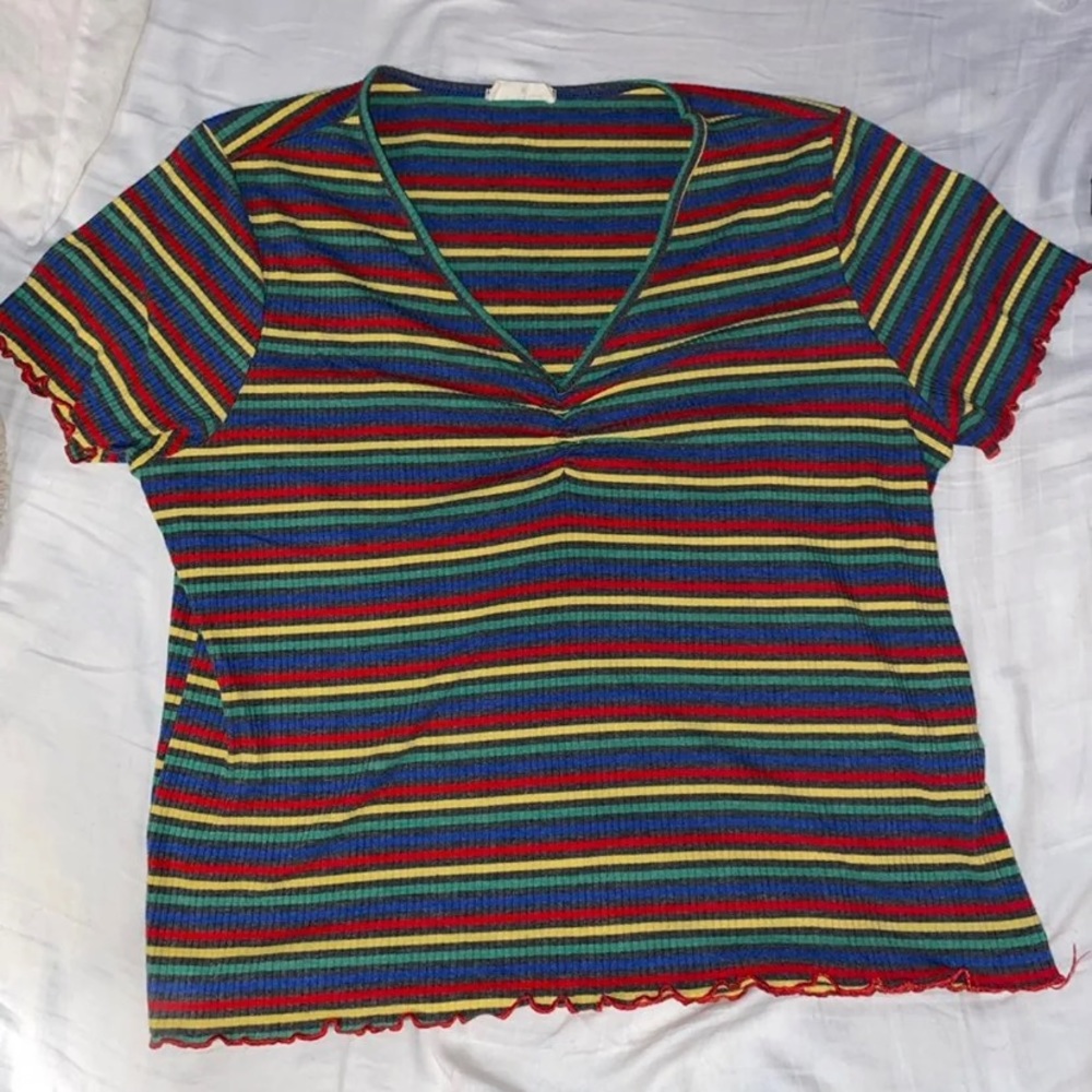 Lettuce hem striped rainbow shirt
